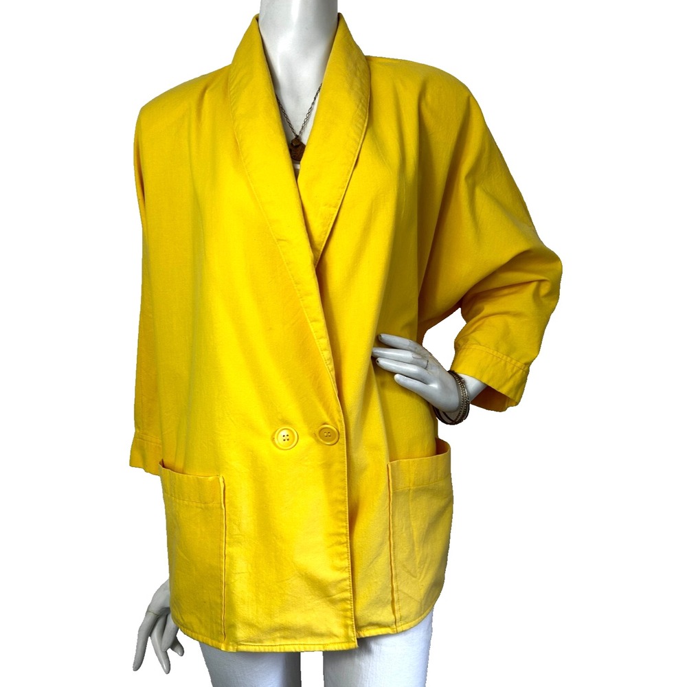 Vintage DEB Canary Yellow Suit Jacket Shawl Collar Slouchy Boyfriend Blazer Med